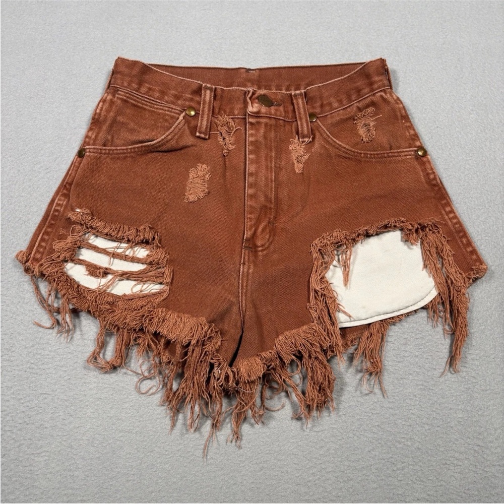 Distressed Brown Denim Shorts
